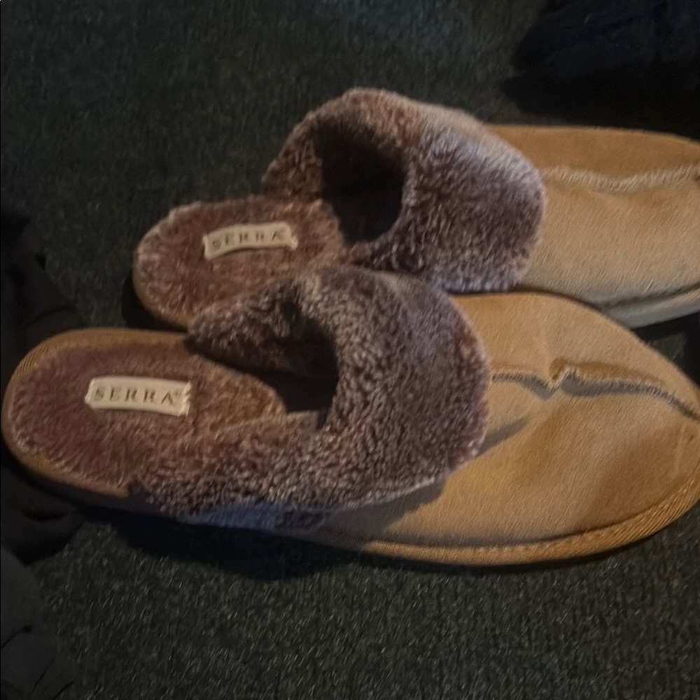 Serra Tan and Brown Plush Slippers